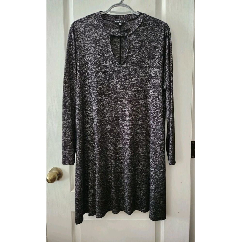 Lane Bryant Sweater Dress Womens Black Marled Tunic Mini Dress Long Sleeve 18/20